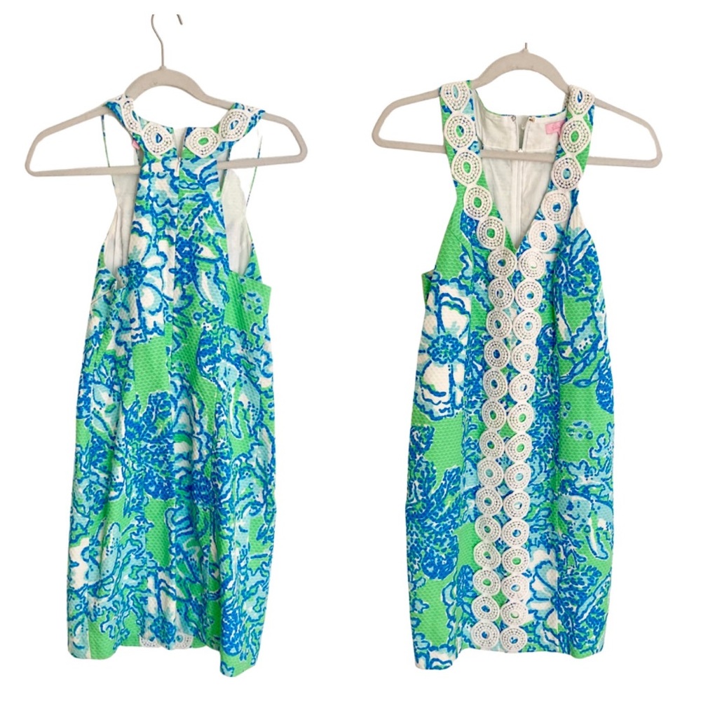 Lilly Pulitzer Trudy Go Go Green Northeast Hahbah Lace Trim Shift Dress Sz 6 - Picture 6 of 7